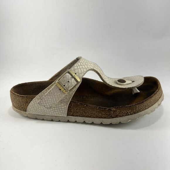 Birkenstock Gizeh Irridescent Snake Skin Sandals Womens Size 37 US 6-6.5 Beige - Picture 1 of 9